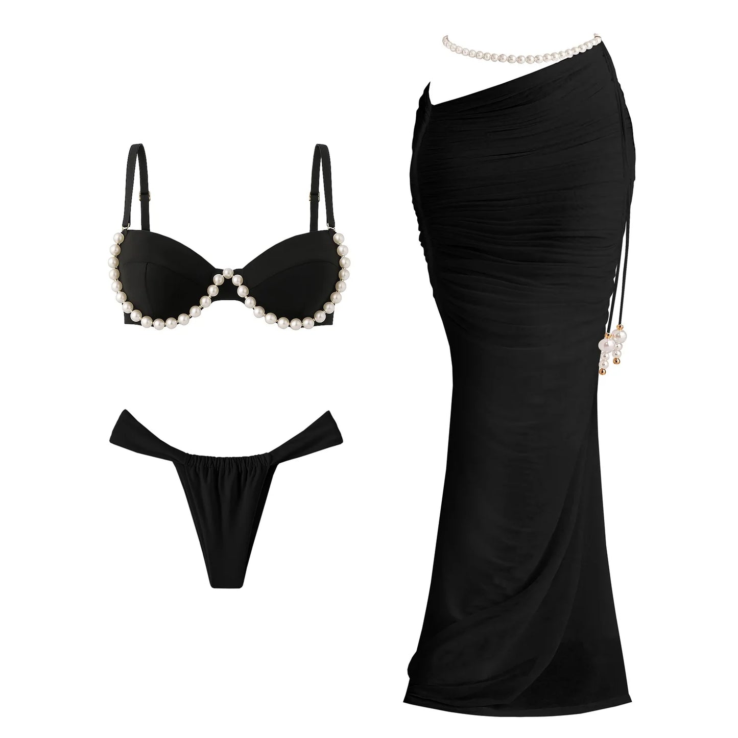 Damen Bunte Perlen Bikini Set | Sexy Bandeau Badeanzug Mit Rock Für Sommer