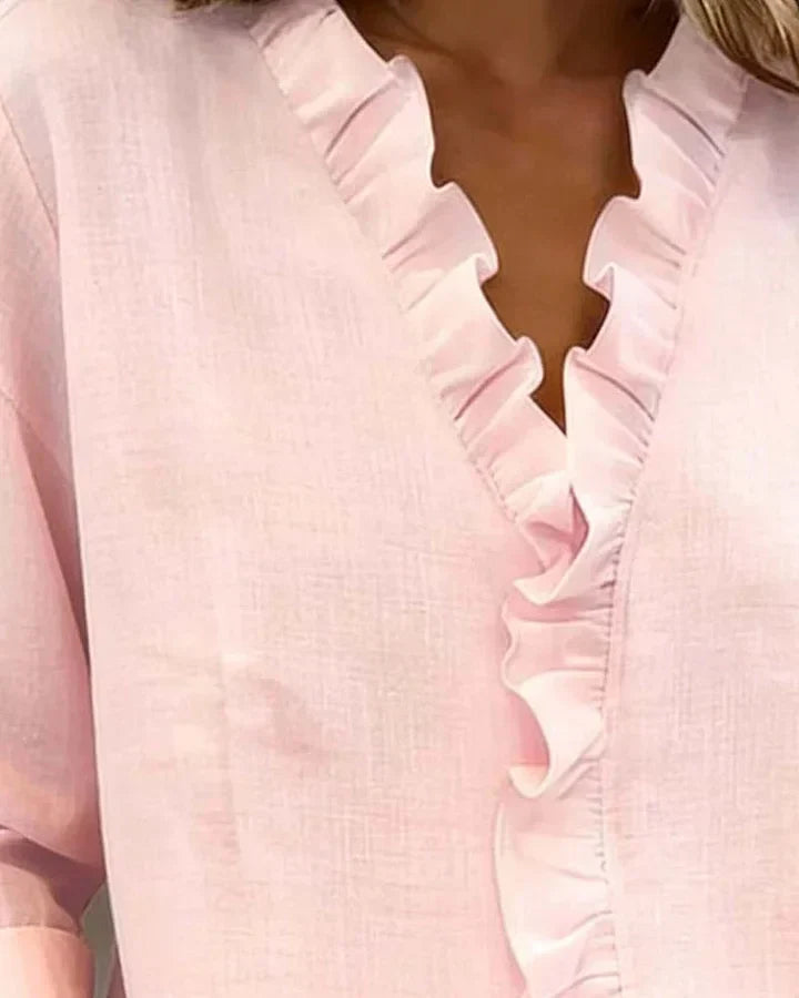 Damen Leichte Viskose Bluse | Elegantes Design mit Dreiviertelärmeln in Hellrosa
