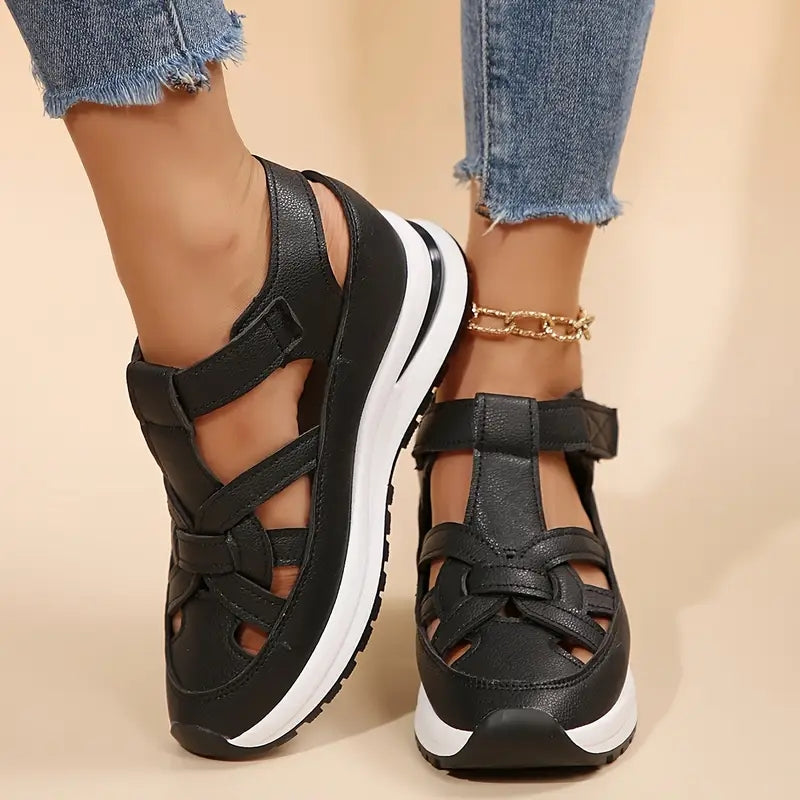 Damen Plateau-Sandalen | Bequeme Gepolsterte Sommerschuhe mit Überkreuztem Design