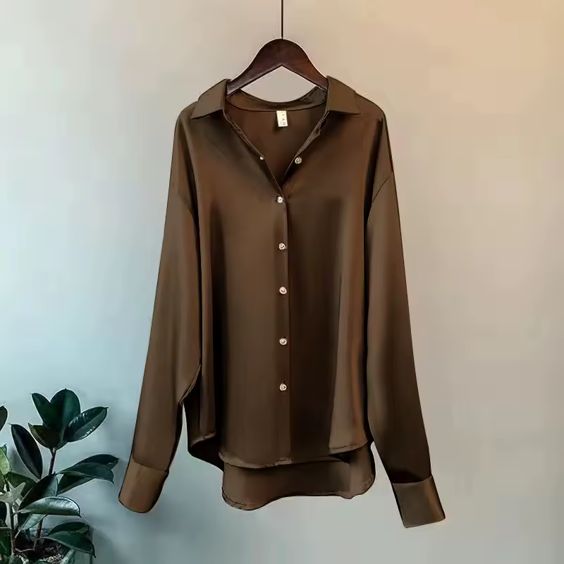 Damen Seidenbluse | Elegante Satin Hemdbluse mit Fließendem Finish
