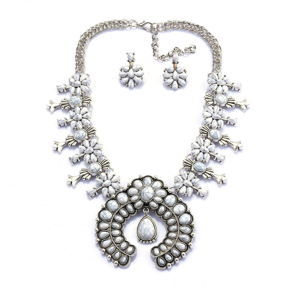 Women's Southwest Turquoise Flower Necklace | Elegant Jewelry Set for Special Occasions
