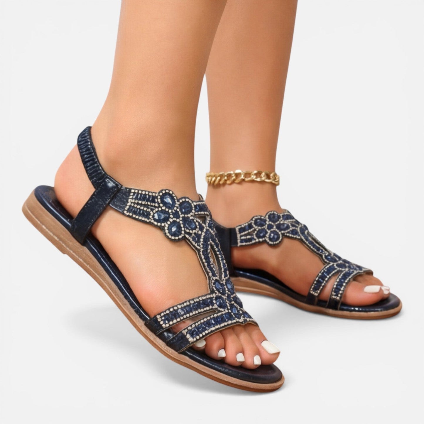 Damen Verzierte Keilsandalen | Komfortable Sommer Schuhe mit Fußgewölbeunterstützung