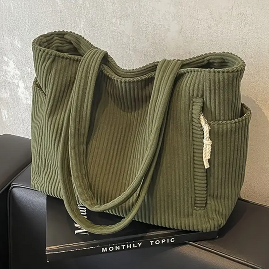 Aubrey | Cord-Einkaufstasche mit gerippter Struktur und geräumigem Design | Vielseitige Tragetasche für den Alltag