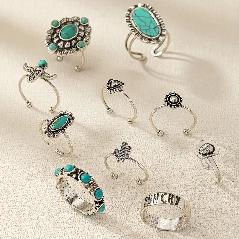 Women's 10-Piece Western Ring Set | Elegant Jewelry Collection for Special Occasions