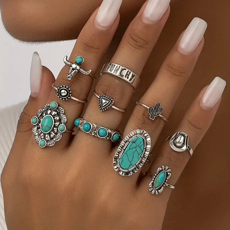Women's 10-Piece Western Ring Set | Elegant Jewelry Collection for Special Occasions