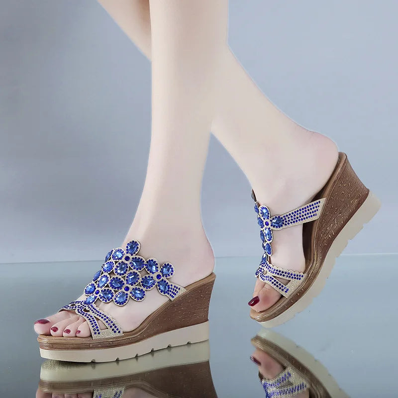 Damen Atmungsaktive Keilsandalen | Elegante Peep Toe Sommer Schuhe | Rutschfest und Komfortabel