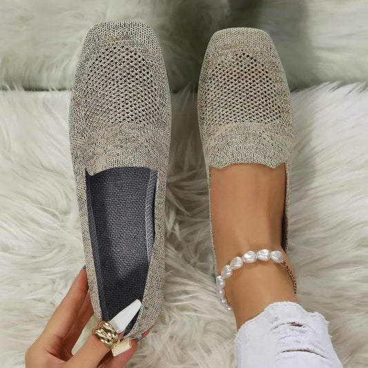 Damen Atmungsaktive Strick Slipper | Bequeme Slip-On Flats mit Gepolsterter Innensohle 0