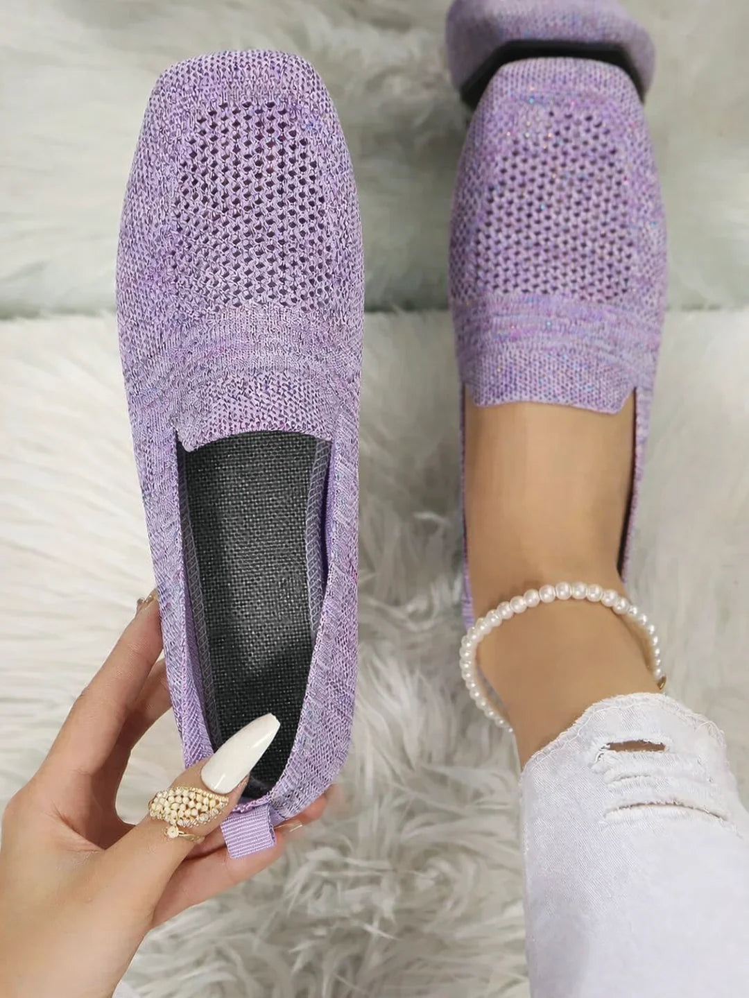 Damen Atmungsaktive Strick Slipper | Bequeme Slip-On Flats mit Gepolsterter Innensohle 3