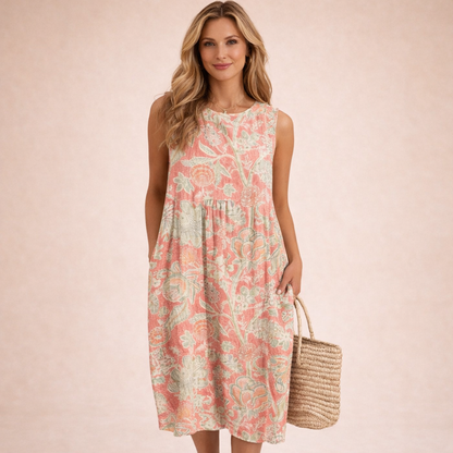 Damen Atmungsaktives Blumenmuster Midi Kleid | Elegantes Sommerkleid mit Lockerer Passform