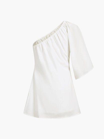 Damen Baumwoll-Leinen Sommerkleid | Elegantes Ein-Schulter Kleid für Warme Tage