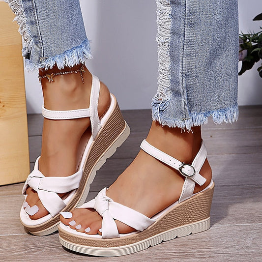 Damen Bequeme Leder Plateau-Keilsandalen | Stilvolle Sommer Wedges