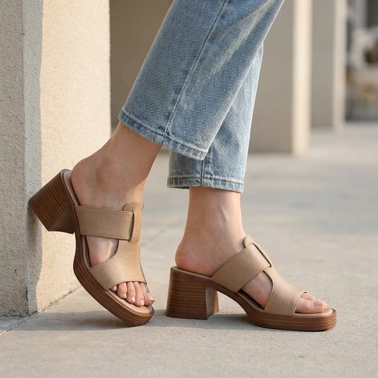 Damen Bequeme Slip-On Mules aus Leder | Elegante Offene Zehen Pantoletten