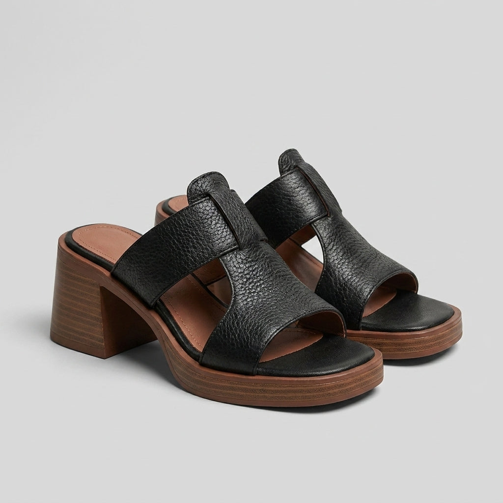 Damen Bequeme Slip-On Mules aus Leder | Elegante Offene Zehen Pantoletten