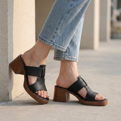 Damen Bequeme Slip-On Mules aus Leder | Elegante Offene Zehen Pantoletten