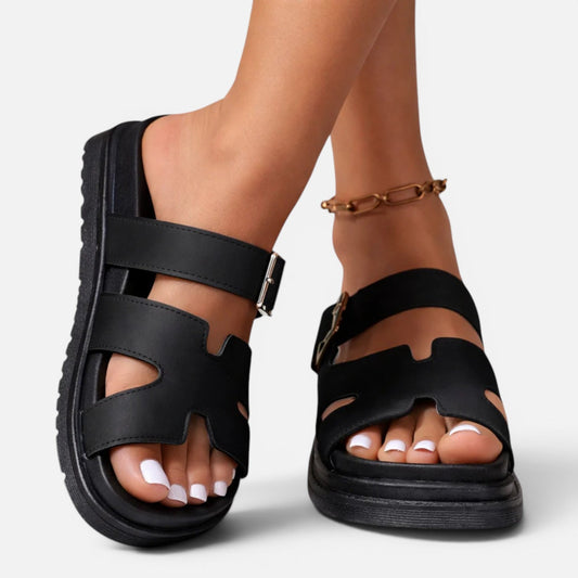 Damen Bequeme Synthetik Plateau Sandalen | Verstellbare Sommerschuhe mit Stützendem Fußbett