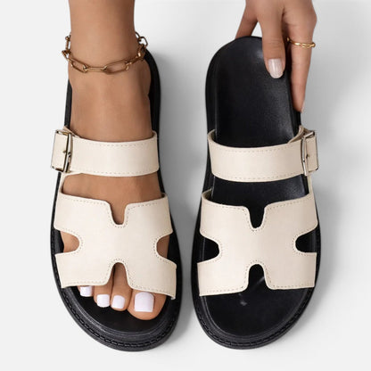 Damen Bequeme Synthetik Plateau Sandalen | Verstellbare Sommerschuhe mit Stützendem Fußbett