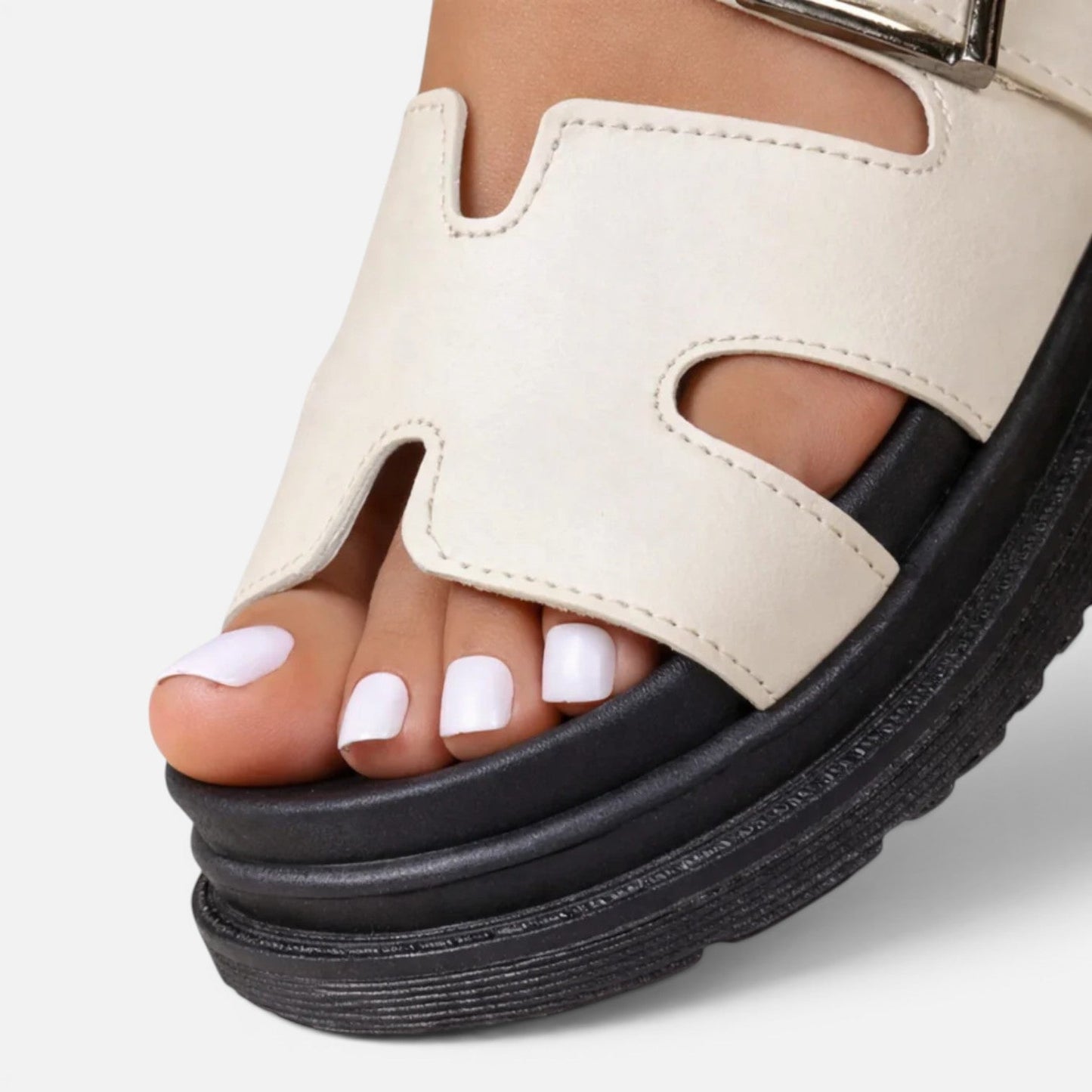 Damen Bequeme Synthetik Plateau Sandalen | Verstellbare Sommerschuhe mit Stützendem Fußbett
