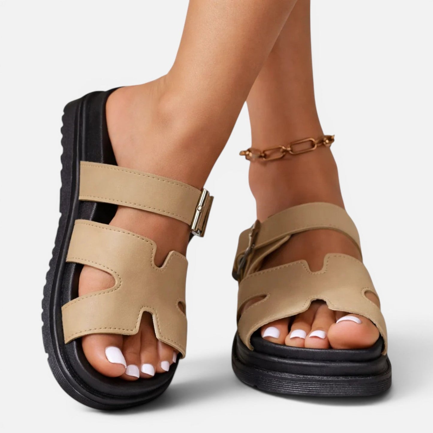 Damen Bequeme Synthetik Plateau Sandalen | Verstellbare Sommerschuhe mit Stützendem Fußbett