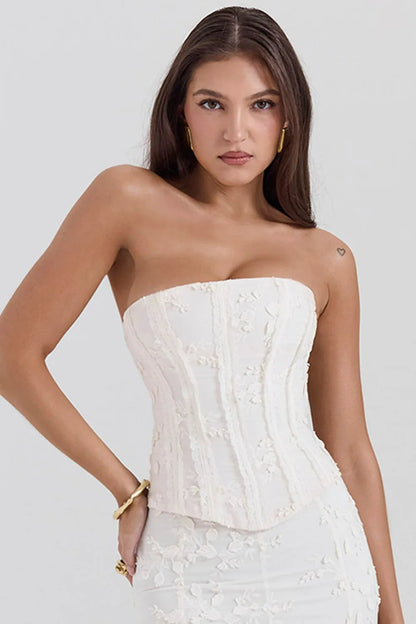 Damen Besticktes Maxikleid | Elegantes Trägerloses Hochzeitskleid 2