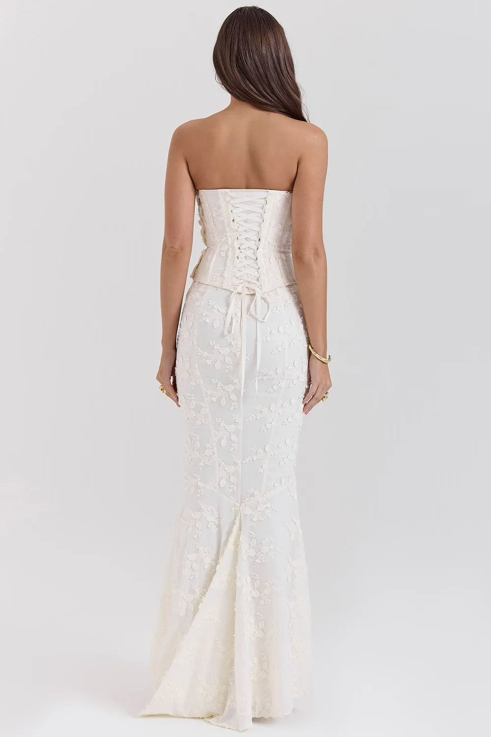 Damen Besticktes Maxikleid | Elegantes Trägerloses Hochzeitskleid 4