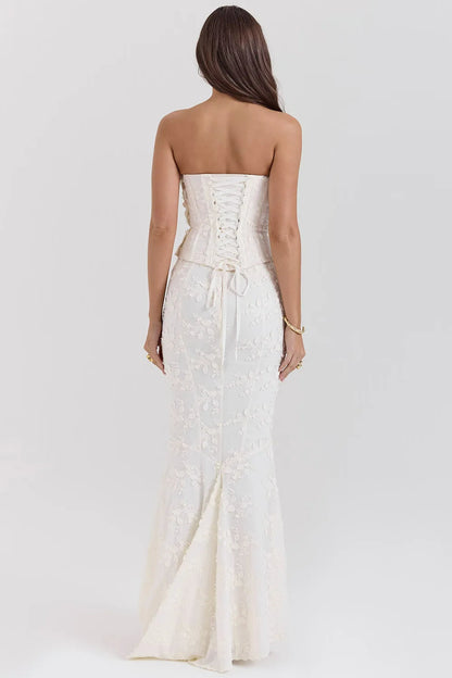 Damen Besticktes Maxikleid | Elegantes Trägerloses Hochzeitskleid 4