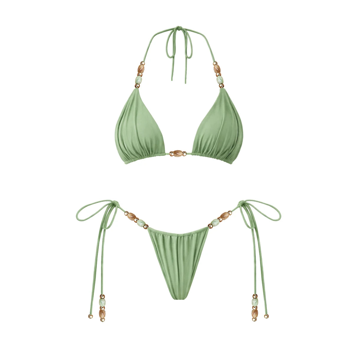 Damen Bunte Perlen Bikini Set | Sexy Bandeau Badeanzug Mit Rock Für Sommer