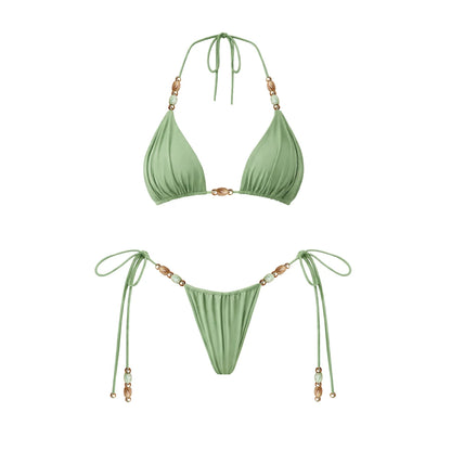 Damen Bunte Perlen Bikini Set | Sexy Bandeau Badeanzug Mit Rock Für Sommer