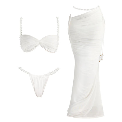 Damen Bunte Perlen Bikini Set | Sexy Bandeau Badeanzug Mit Rock Für Sommer