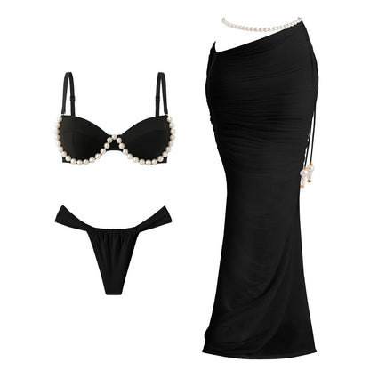 Damen Bunte Perlen Bikini Set | Sexy Bandeau Badeanzug Mit Rock Für Sommer