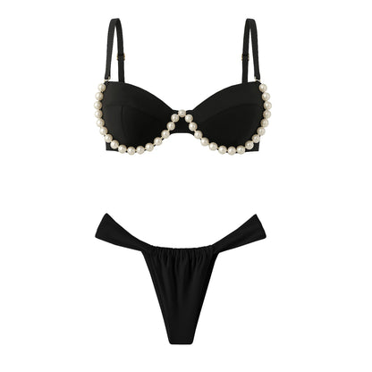Damen Bunte Perlen Bikini Set | Sexy Bandeau Badeanzug Mit Rock Für Sommer