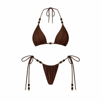 Damen Bunte Perlen Bikini Set | Sexy Bandeau Badeanzug Mit Rock Für Sommer