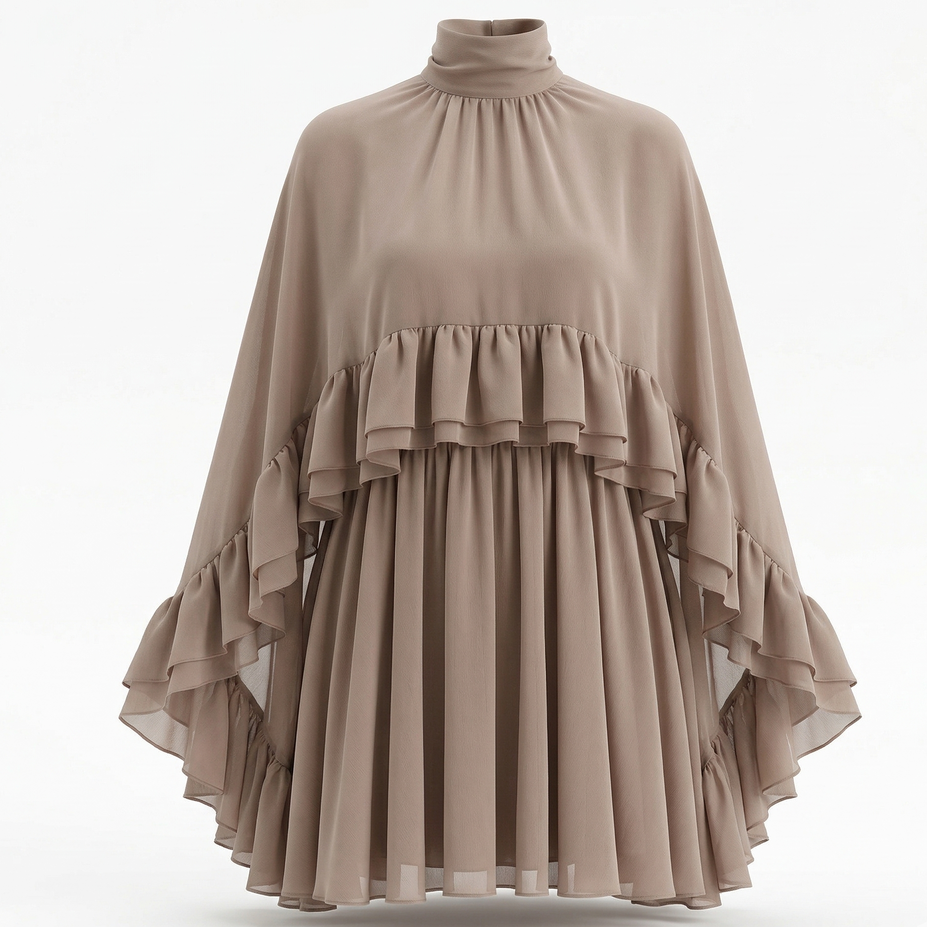 Damen Chiffon Kleid mit Rüschen | Elegantes Cape-Detail für besondere Anlässe 10