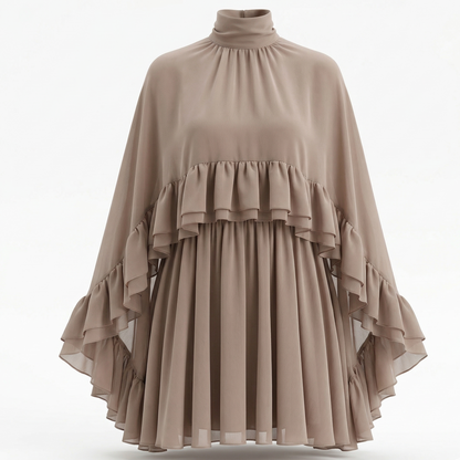 Damen Chiffon Kleid mit Rüschen | Elegantes Cape-Detail für besondere Anlässe 10