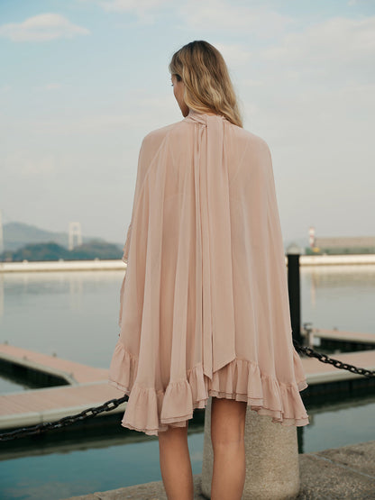 Damen Chiffon Kleid mit Rüschen | Elegantes Cape-Detail für besondere Anlässe 5