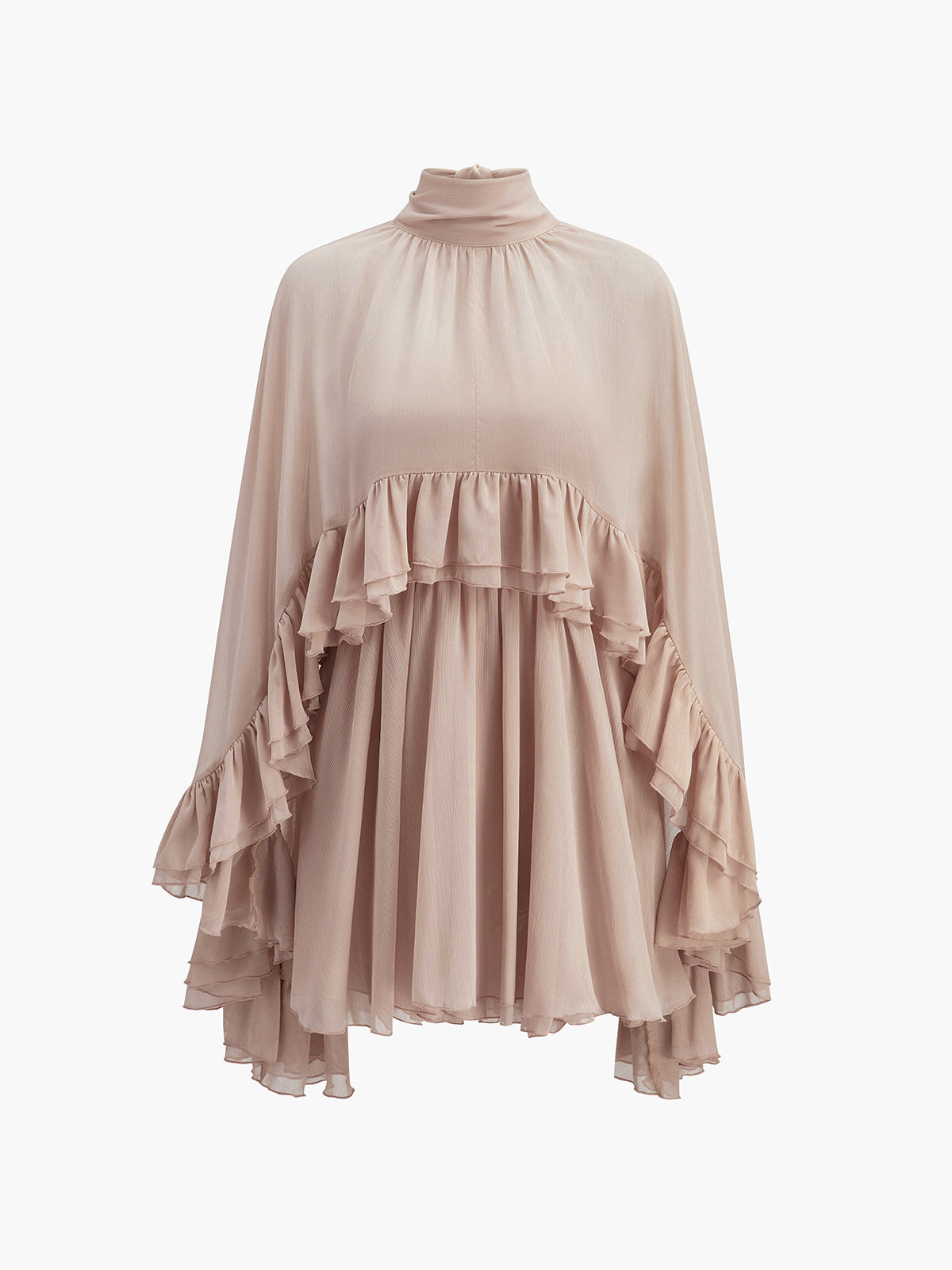 Damen Chiffon Kleid mit Rüschen | Elegantes Cape-Detail für besondere Anlässe 6