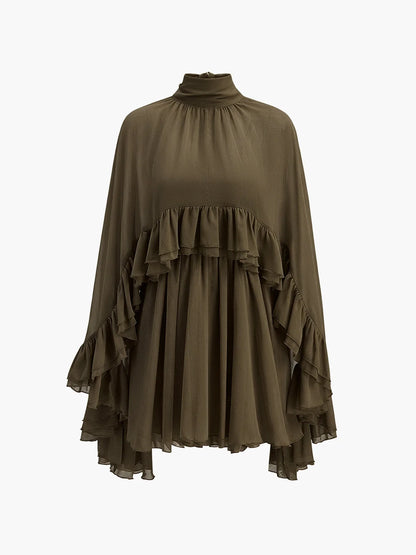 Damen Chiffon Kleid mit Rüschen | Elegantes Kurzarm Kleid für Hochzeitsgast 12