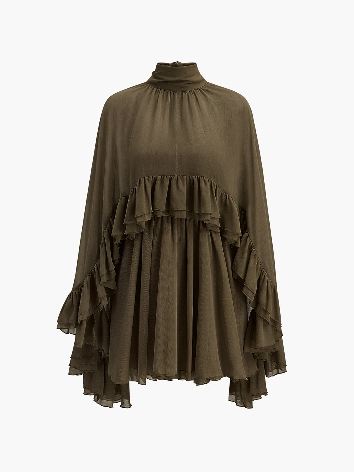 Damen Chiffon Kleid mit Rüschen | Elegantes Stehkragen Kurzarm Kleid 12