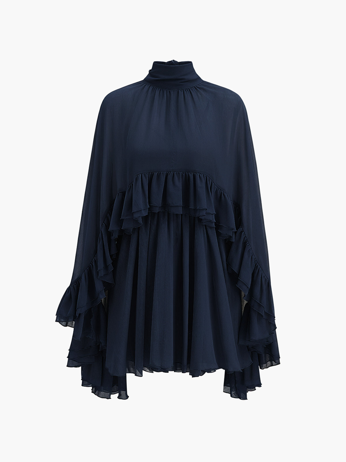 Damen Chiffon Kleid mit Rüschen | Elegantes Stehkragen Kurzarm Kleid 9