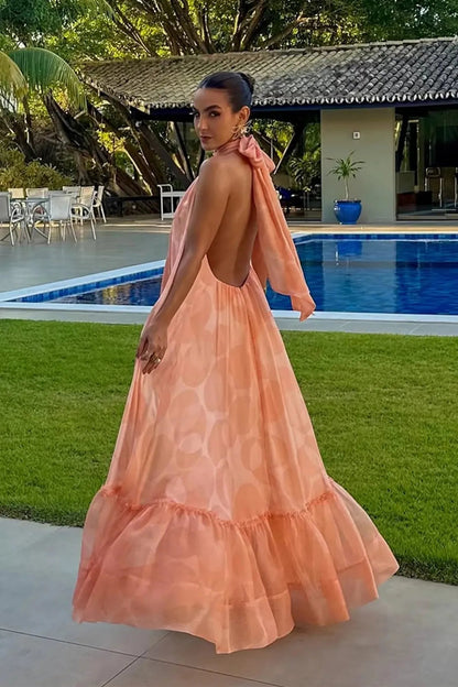 Damen Chiffon Maxikleid | Elegantes Bedrucktes Neckholderkleid für Sommer 1