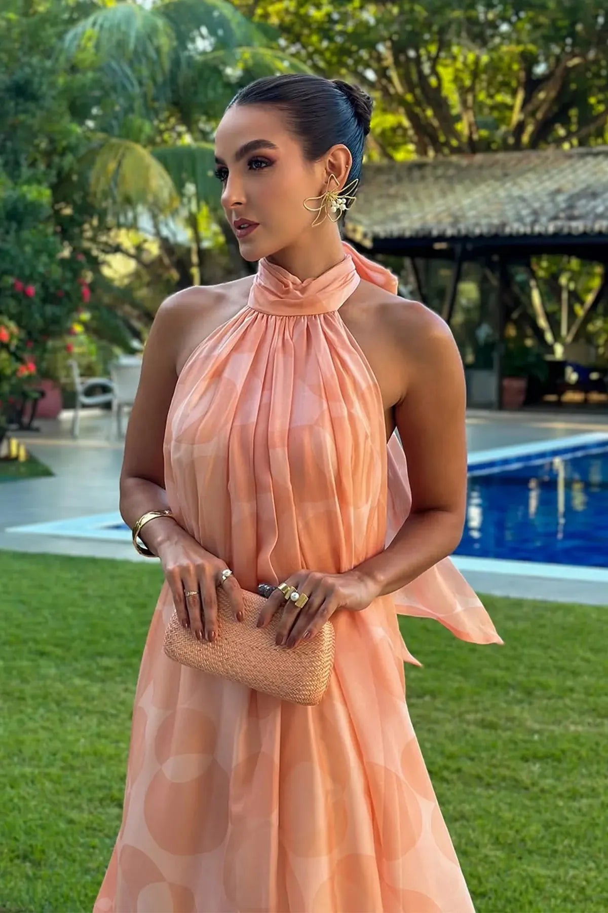 Damen Chiffon Maxikleid | Elegantes Bedrucktes Neckholderkleid für Sommer 2
