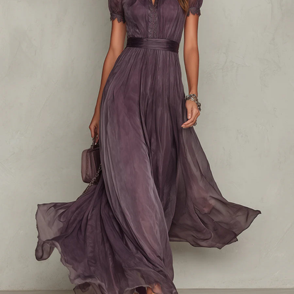 Damen Chiffon Maxikleid mit Spitzenbesatz | Elegantes Sommermaxikleid für Hochzeiten und Galas