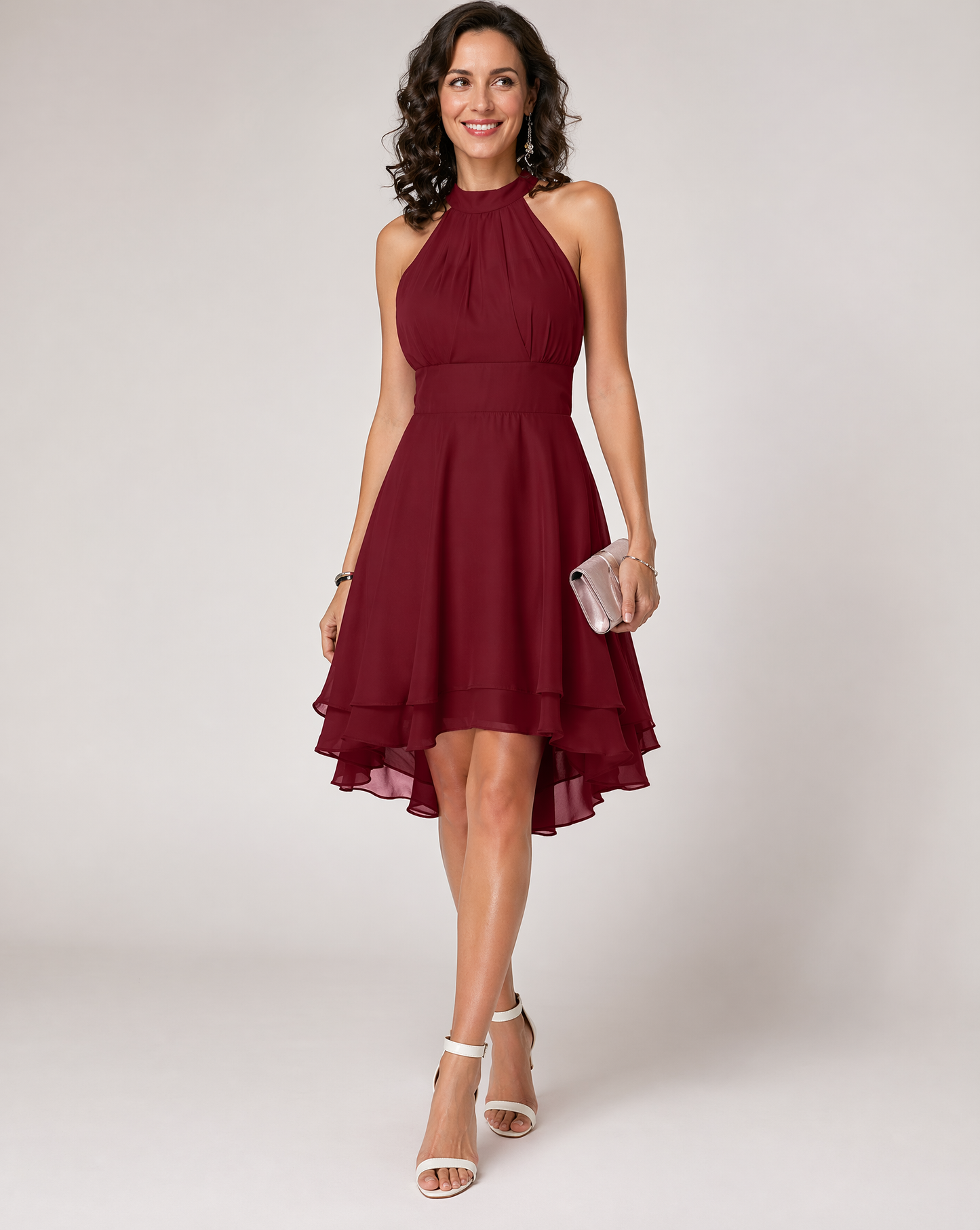 Damen Chiffon Midikleid | Elegantes Neckholder Cocktailkleid für besondere Anlässe 1