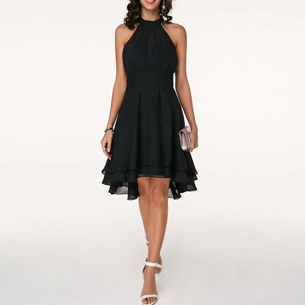 Damen Chiffon Midikleid | Elegantes Neckholder Cocktailkleid für besondere Anlässe 10