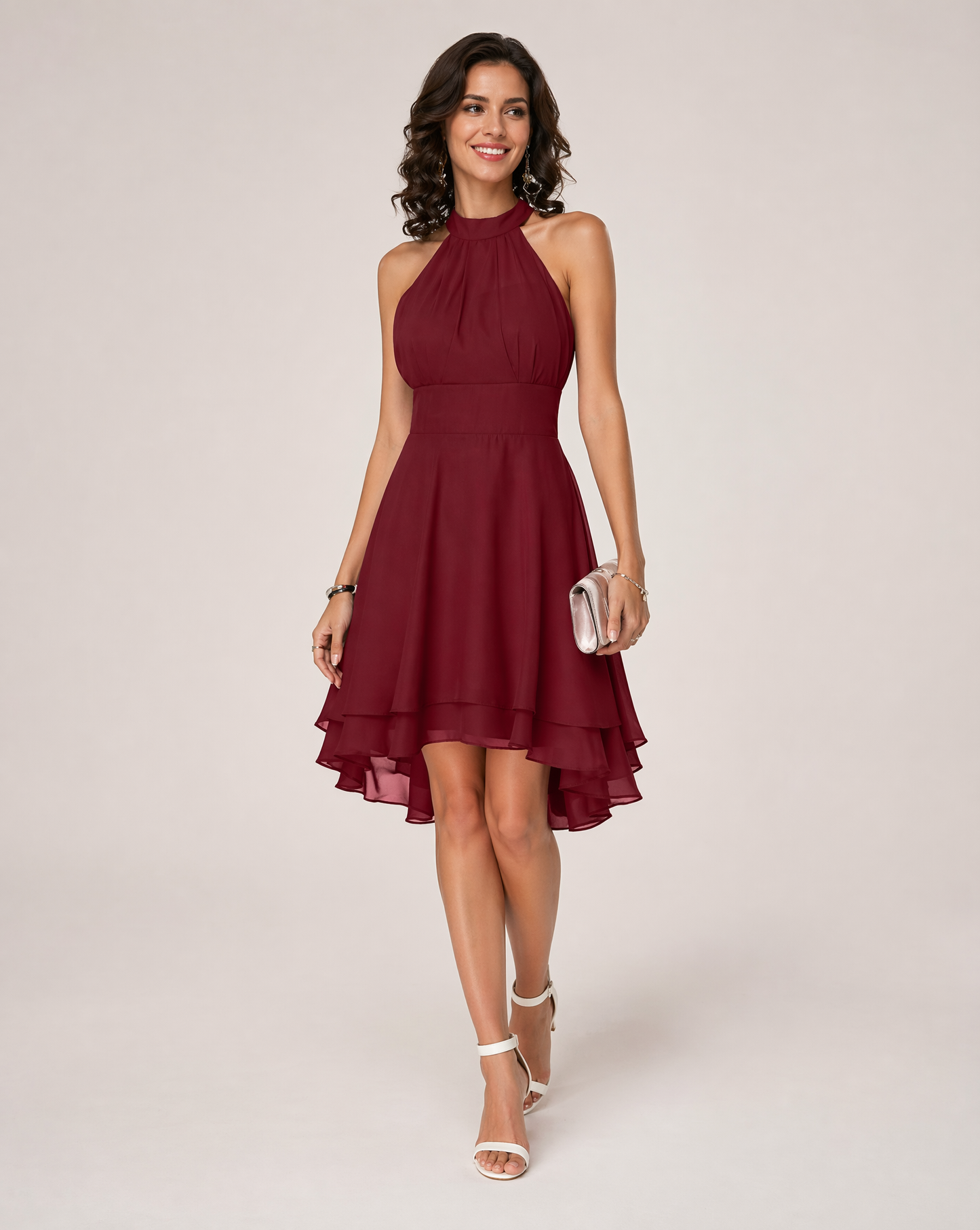 Damen Chiffon Midikleid | Elegantes Neckholder Cocktailkleid für besondere Anlässe 4