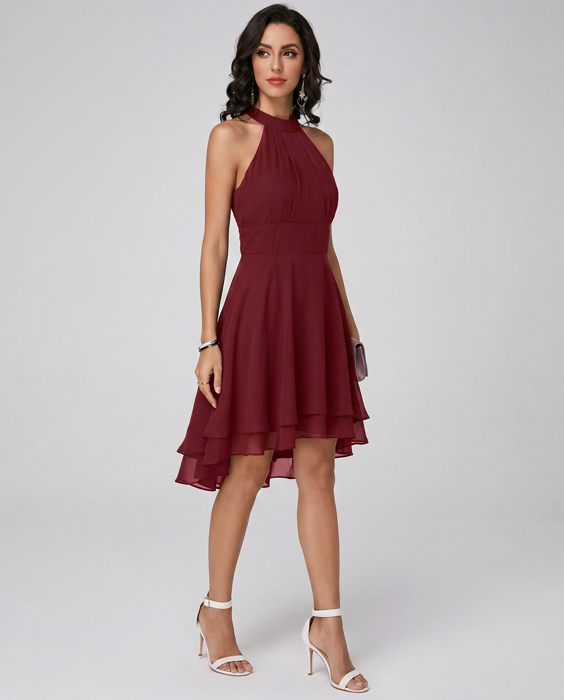 Damen Chiffon Midikleid | Elegantes Neckholder Cocktailkleid für besondere Anlässe 5