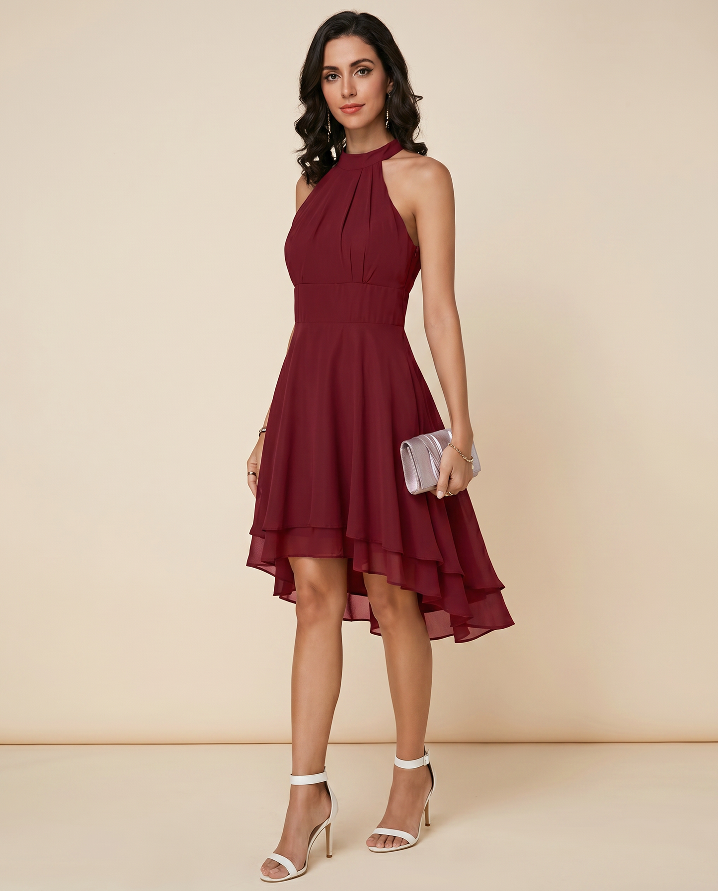Damen Chiffon Midikleid | Elegantes Neckholder Cocktailkleid für besondere Anlässe 6