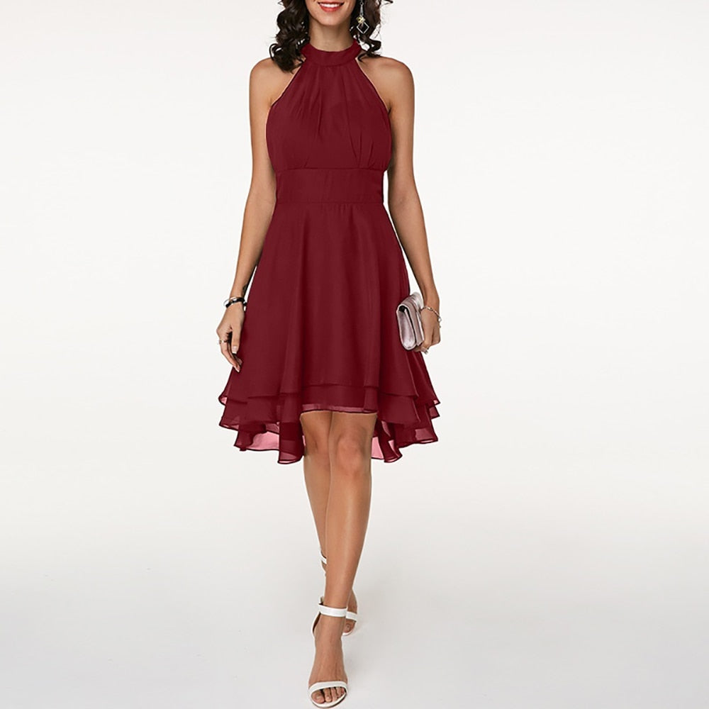 Damen Chiffon Midikleid | Elegantes Neckholder Cocktailkleid für besondere Anlässe 7