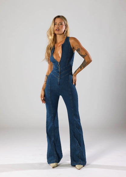 Damen Denim Jumpsuit | Figurbetont Herzförmiger Overall für Elegante Abendveranstaltungen