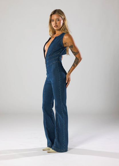 Damen Denim Jumpsuit | Figurbetont Herzförmiger Overall für Elegante Abendveranstaltungen