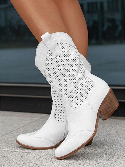 Damen Elegante Leder Cowgirl-Stiefel | Modische Hohe Absatzstiefel